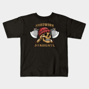 Hardworker skull cross axe Kids T-Shirt